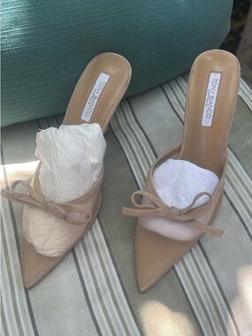 Tony Biiano Nude Pointed-Toe Bow Mule